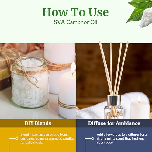 Image of SVA Camphor Essential Oil, Huge Bottle, Large Size, 32 Fl Oz (946 ml) | Camphor Oil for Diffuser, Humidifier, Steam, Spray, Body Massage, Hair, Skin, Soap Making, Candle Making & DIY Blending