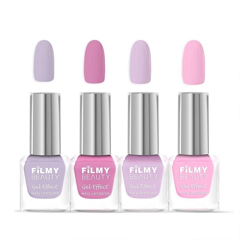Gel Effect Nail Polish Set of 4 | Vibrant Gel Shine | Quick-Dry, Glossy & Long-Wear Finish (10 ml Each) (Fiona (Lavender, Pure Love, Lilac Luster, Sacred Heart))