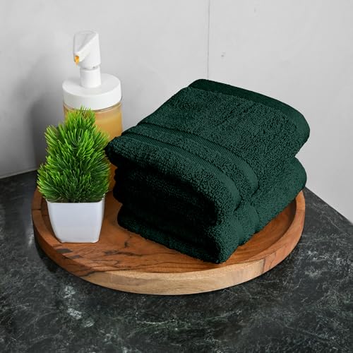 Image of Divine Casa Cotton 550 GSM Hand Towels Pack of 2 Green, 60 x 40 cm Ultra Soft & Highly Absorbent Thick Bathroom Towels