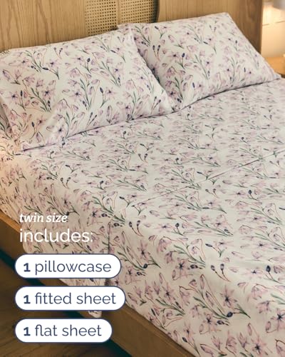 Image of Twin 3 Piece Boho Botanical Floral Sheet Set - Breathable & Cooling - Iris