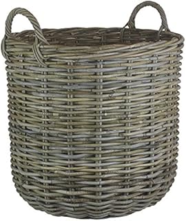 Medium Tall Round Fireside Grey Rattan Log Basket