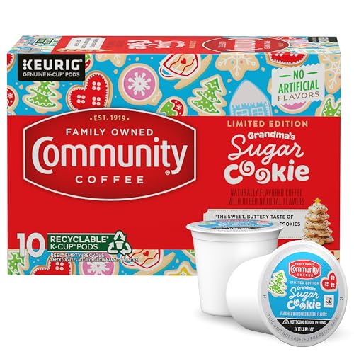 Image of Community Coffee Grandma's Sugar Cookie Keurig K-Cup Pods, Limited Edition Holiday Flavor, Natural Ingredients, 10 Count (Pack of 1)