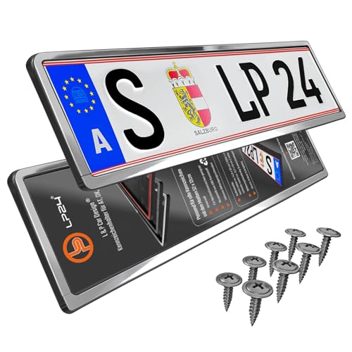 2 Kennzeichenhalter Chrom Österreich - für at 52x12cm - Dezent & gleichbleibender Rand Kennzeichenhalterung Nummernschildhalterung Nummerntafelhalter für Wechselkennzeichen Nummerntafelhalterung Auto