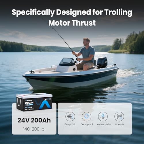 Image of 24V 200AH LiFePO4 Lithium Battery, Max. Load Power 5120W Built-in 200A BMS, VATRER POWER Rechargeable Deep Cycle Battery for Trolling Motor, Boat Marine, RV,Off-Grid,Solar Energy, etc.