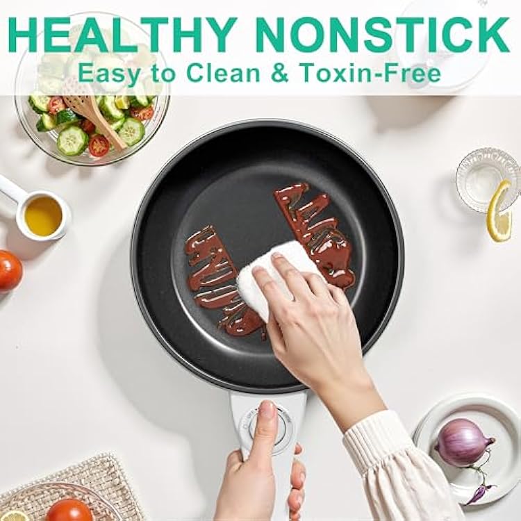 Dezin Hot Pot Electric Upgraded, Non-Stick Saute Pan, Rapid Noodles Electric Pot, 1.5L Mini Portable Hot Pot for Steak, Egg, Fried Rice, Ramen, Oatmeal, Soup with Power Adjustment