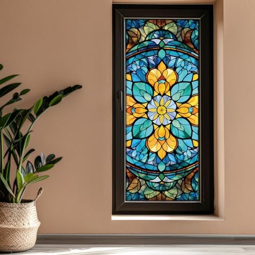 Innconee 15.75 x 39.4 Inch Stained Mandala Glass Window Film Deco...