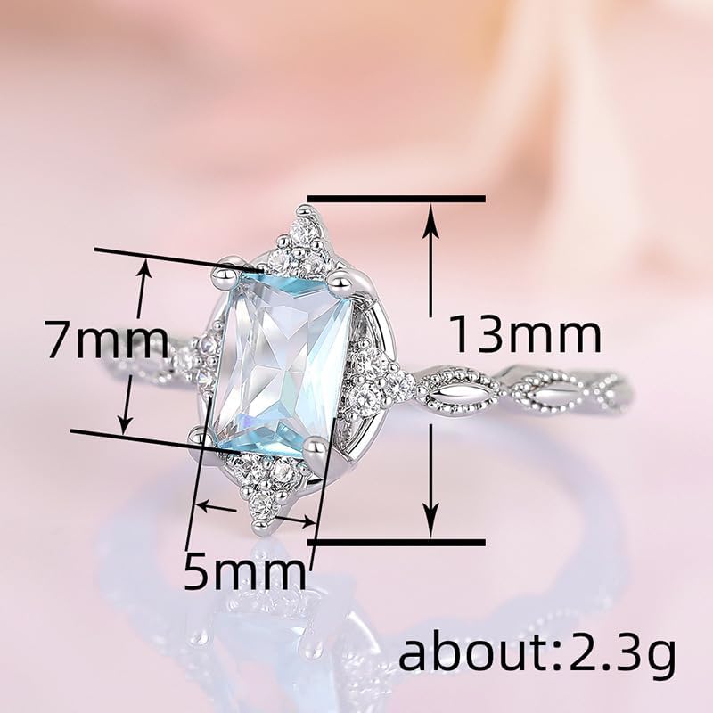Shiny Womens Rectangle Sapphire Ring CZ Zirconia 18K 925 Silver Plated Square Blue Gemstone Topaz Eternity Engagement Anniversary Wedding Band Promise Cocktail Bands for Women Jewelry Gift(8) - Image 4