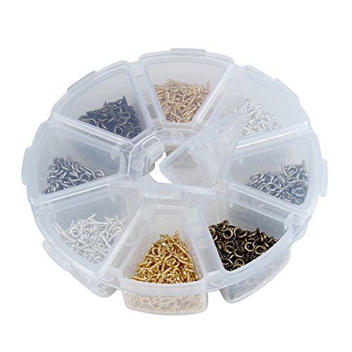 Linsoir Beads 200Pcs Sturdy Metal Tiny Screw Eyes Pin Bail Peg 4X10Mm (Mixed Color 4X10Mm) #TOP2