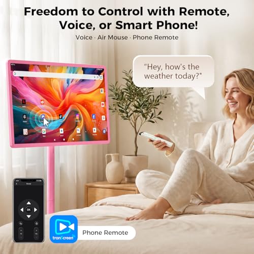 Image of 32 inch Portable Smart TV with Android 15, 1080P Touch Screen Monitor on Wheels, EDLA-Certified, 8GB+128GB Storage, 5MP Camera, 10H Playing Time, Rotatable Display, Wireless Casting, Voice Remote Control