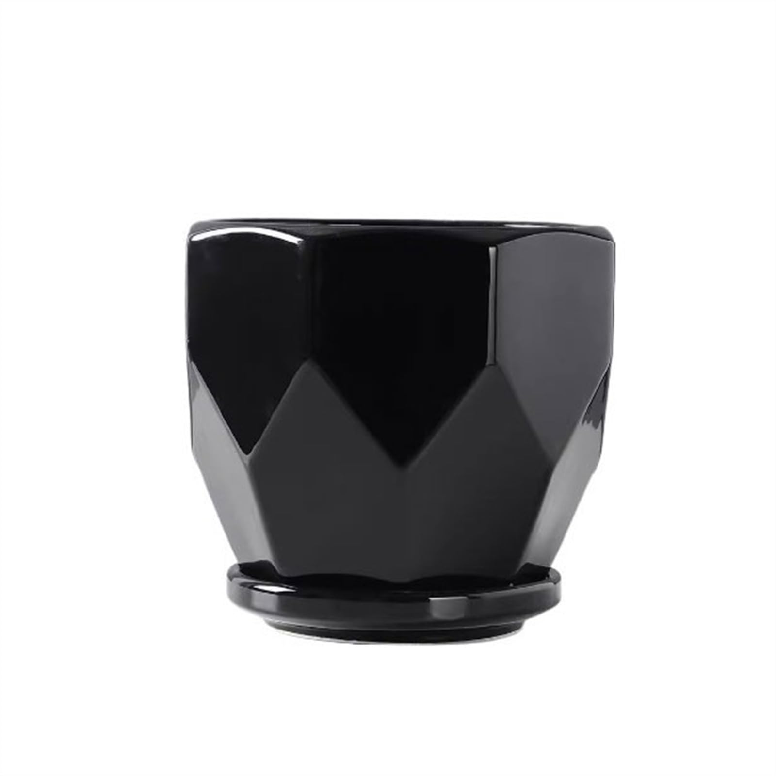 SDGBCXD flowerpot, Ceramic Large with Tray Simple Household Creative Succulent(Black,M)