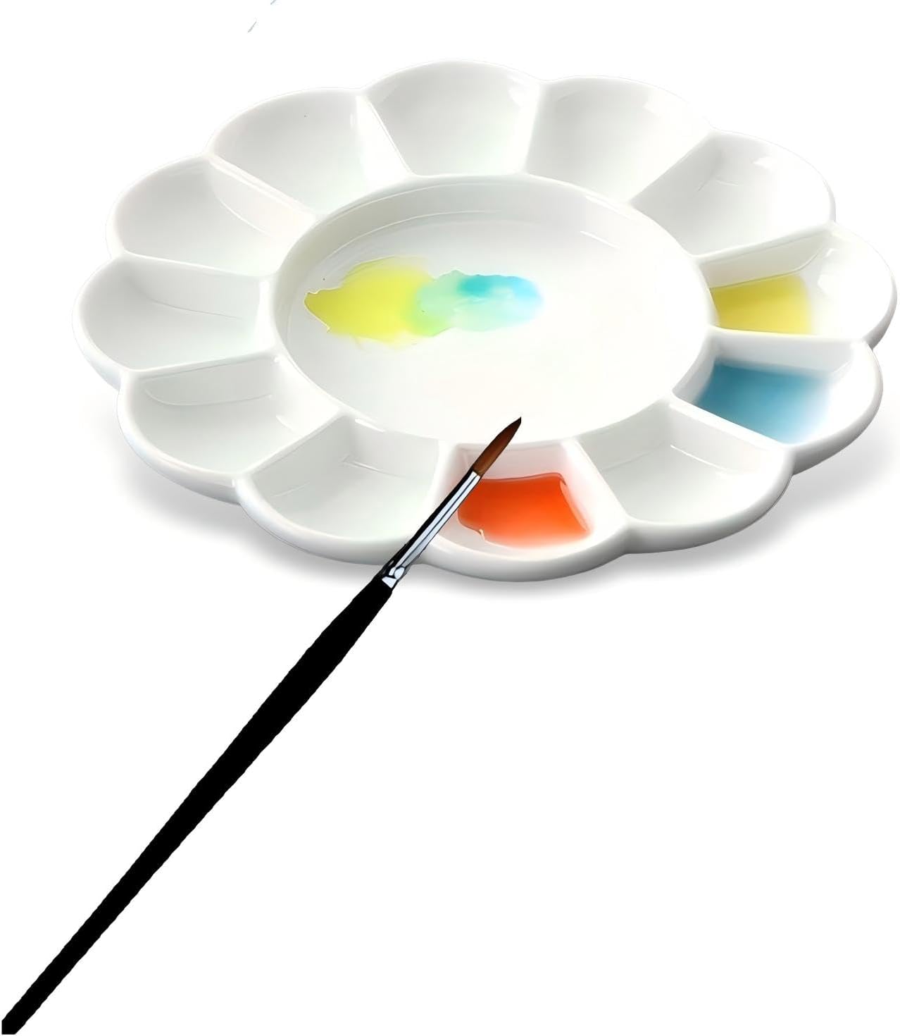 Porcelain Watercolor Palette, Ceramic Artist Paint Palette, Watercolor Mixing Tray for Watercolor Gouache Acrylic Oil Painting (8 * 8'' 13-Well Round)