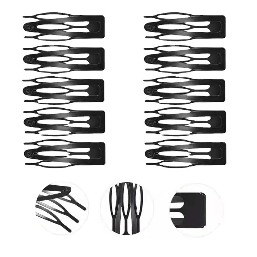 Double Grip Snap Hair Clips Metal Hair Barrettes for Women Girls 10 Pieces Black Double Grip Hair Clip Metal Snap Hair Pin for Women Hair Making Styling Salon Accessories