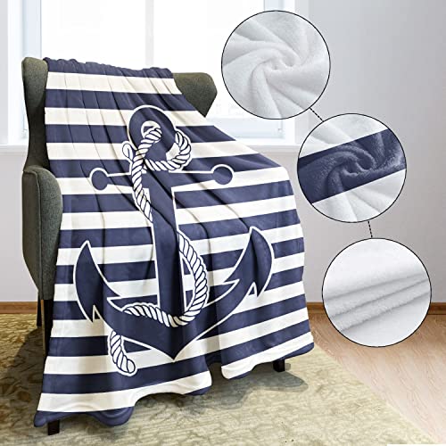 Yisumei Navy Stripes Blanket Nautical Theme Anchor Throw Blanket Warm And Cosy For Bed Couch Office 60X80 Inches #TOP3