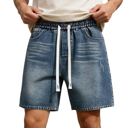 Short d'été en denim à cordon de serrage coupe droite rétro et ultra respirant