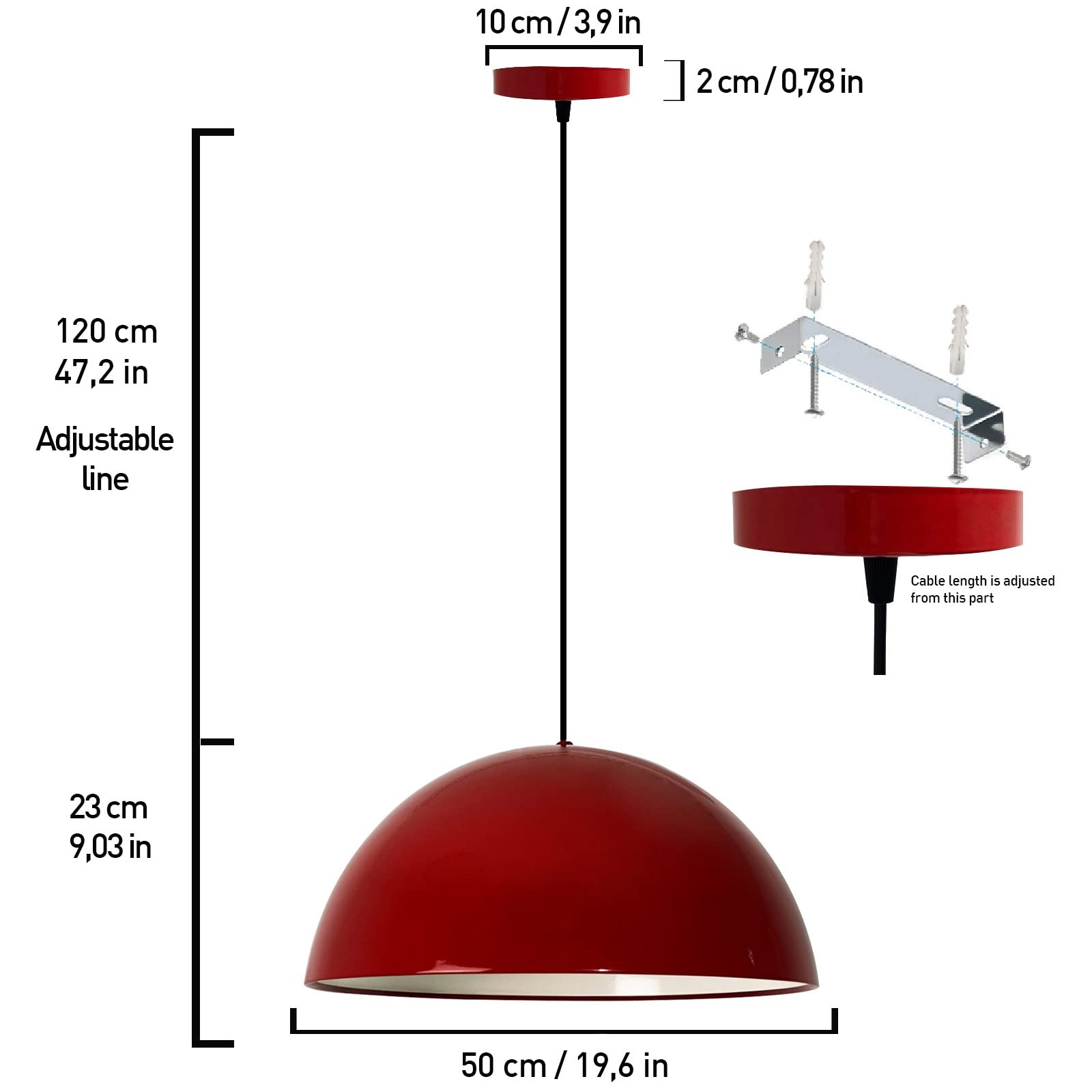 bamyum Lámpara Colgante | Lipeo | Mesa de Comedor Cocina Metal Ø50 cm E27 Lámpara de Comedor Lámpara de Techo Sala de Estar Lámpara de Cocina Vintage - Rojo