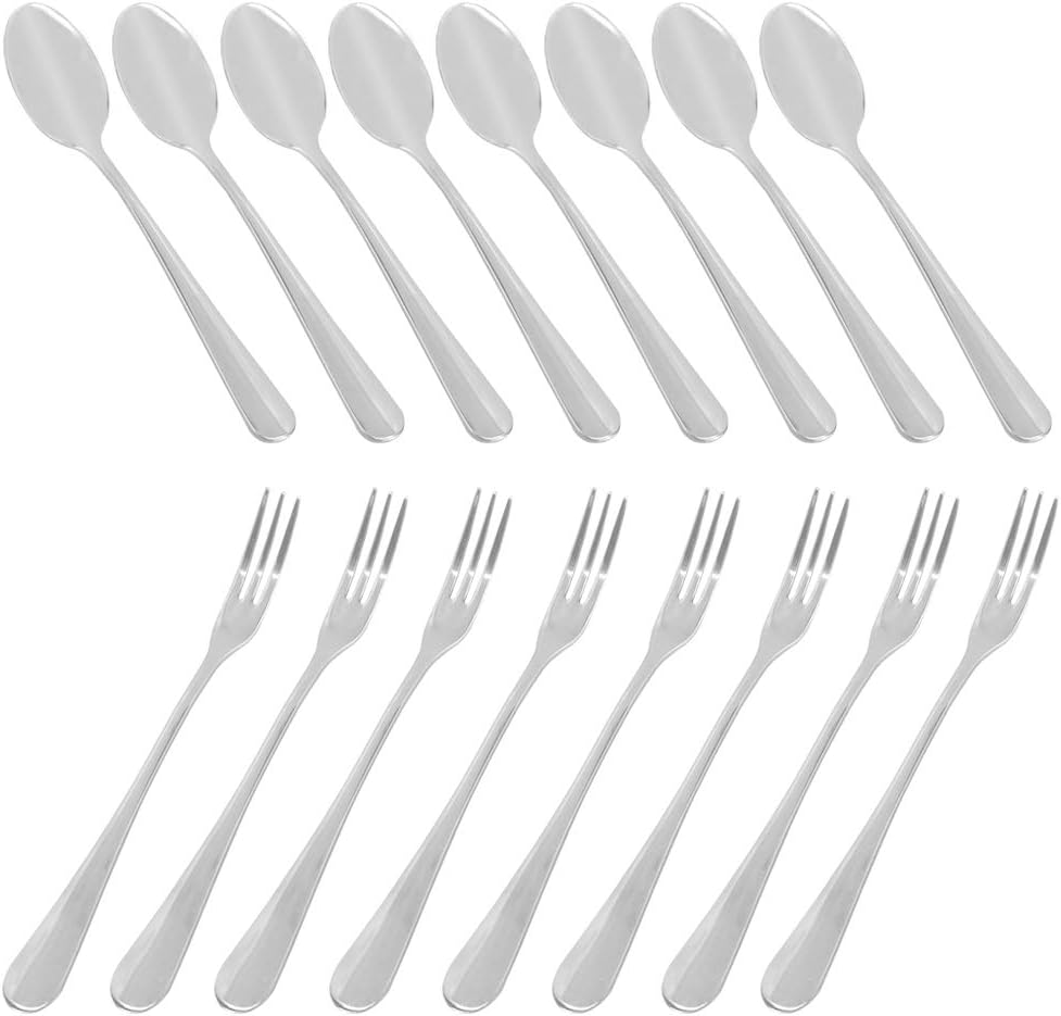 Set of 16 Demitasse Espresso Spoon (4 inch) and Stainless Steel Forks (4.8 inch), DaKuan Mini Coffee Spoons & Cake Forks for Dessert, Tea, Appetizer