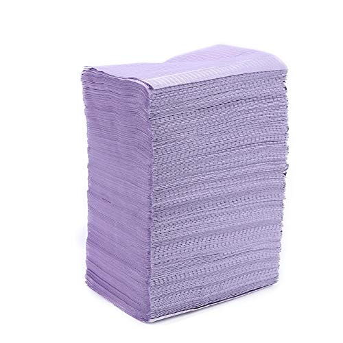 125pcs Disposable Waterproof Medical Paper Dental Hygiene Bib Neckerchief Wood Pulp Paper Dental Clean Pad Sheets (Color : Purple)