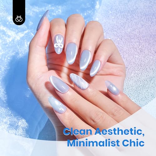 Image of Beetles Blue Cat Eye Gel Polish, 15ML Light Blue Glass Cat Eye Glitter Gel Polish with Magnet Shimmer Translucent Sheer Color Soak Off UV Frosted Galaxy Series French Nail Art Gift for Women