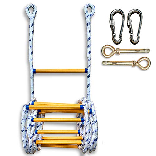 Escalera de cuerda de escape de incendios para emergencias, portátil, ignífuga, antideslizante, reutilizable, perfecta para ventanas y balcones, incluye gancho y tornillos, escalera de rescate de