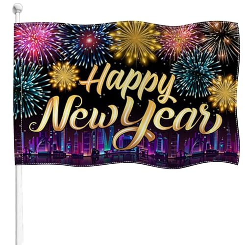 Drapeau Happy New Year grand format feu d'artifice et décoration de fête extérieure