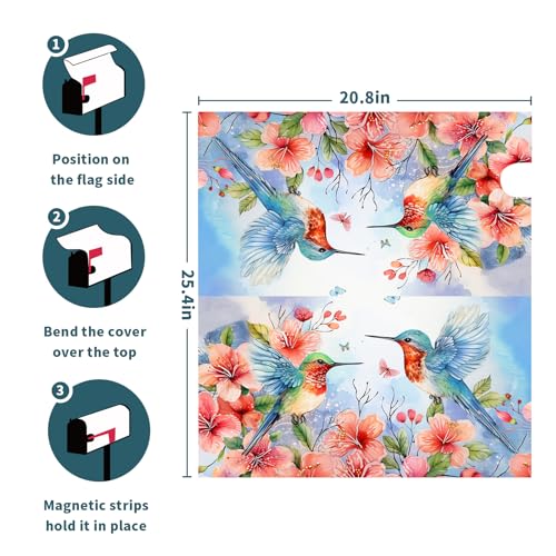 Image of Spring Summer Flowers Mailbox Covers Magnetic Large Size 25x21 Inch Spring Cherry Blossom Mailbox Cover Hummingbirds Mailbox Wraps Post Letter Box Cover Decoration for Home Garden Yard Outdoor Outside