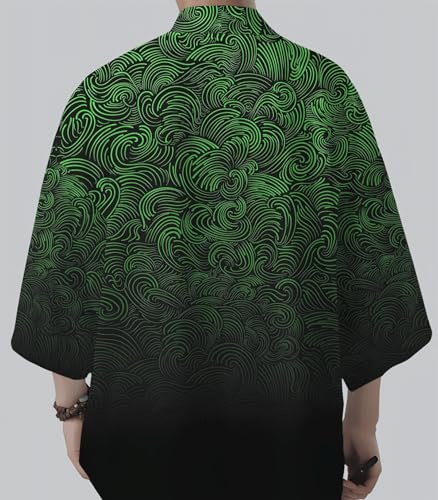 INVACHI Men's Kimono Jacket Seven Sleeve Open Front Kimono Cardigan Lightweight Patterned Japanese Shirt2