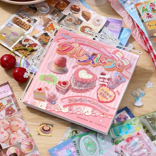 Image of 650+ Japanese Sticker Book with Kawaii Dessert & Manga Die-Cut Stickers for Journaling, Planners, Water Bottles, Crafts & Scrapbooking (#G)