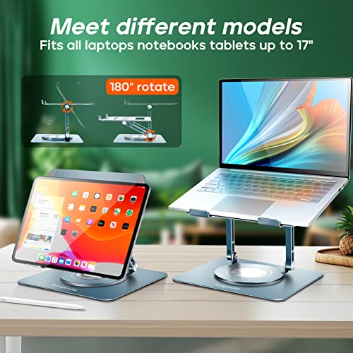Kogoda Laptop Stand For Desk,Adjustable Stand With 360 Rotating Base, Ergonomic Laptop Riser For Collaborative Work, Dual Rotary Shaft Fully Foldable, Fits Macbook/All Laptops Up To 17 Inches,Gray #TOP3