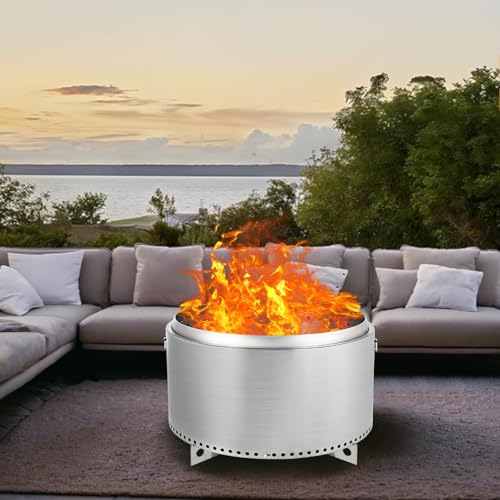 27" Smokeless Fire Pit with Air Switch, Wood Burning Portable Stainless Steel Outdoor Firepit with Removable Stand & Stove Hook, Ash Pan, for Camping Backyard Patio Picnic, H: 20 in, 35 lbs