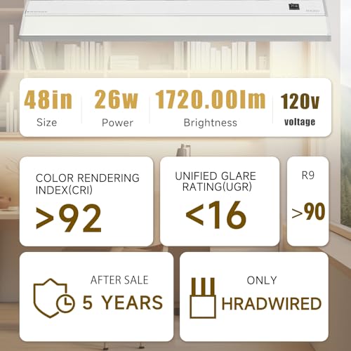 Image of Ansen Hardwired Under Cabinet Lighting, 48in 26W LED Light for Kitchen /Closet, 1720lm, CRI>92, R9>90, Dimmable, 5 Color Temperature, 2700K-5000K(Warm White, Cool White, Daylight)