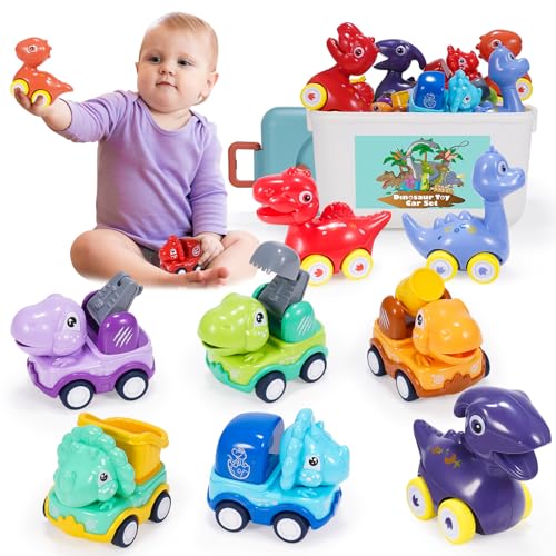 HappyGoLucky Juguetes Niños 1 2 3 Años, Coches para Niños Dinosaurios Juguetes Regalo Niño 1 2 3 Años Camiones de Juguete para Niños Coche Bebe Juguetes Educativos 2 3 4 Años Juguetes Montessori