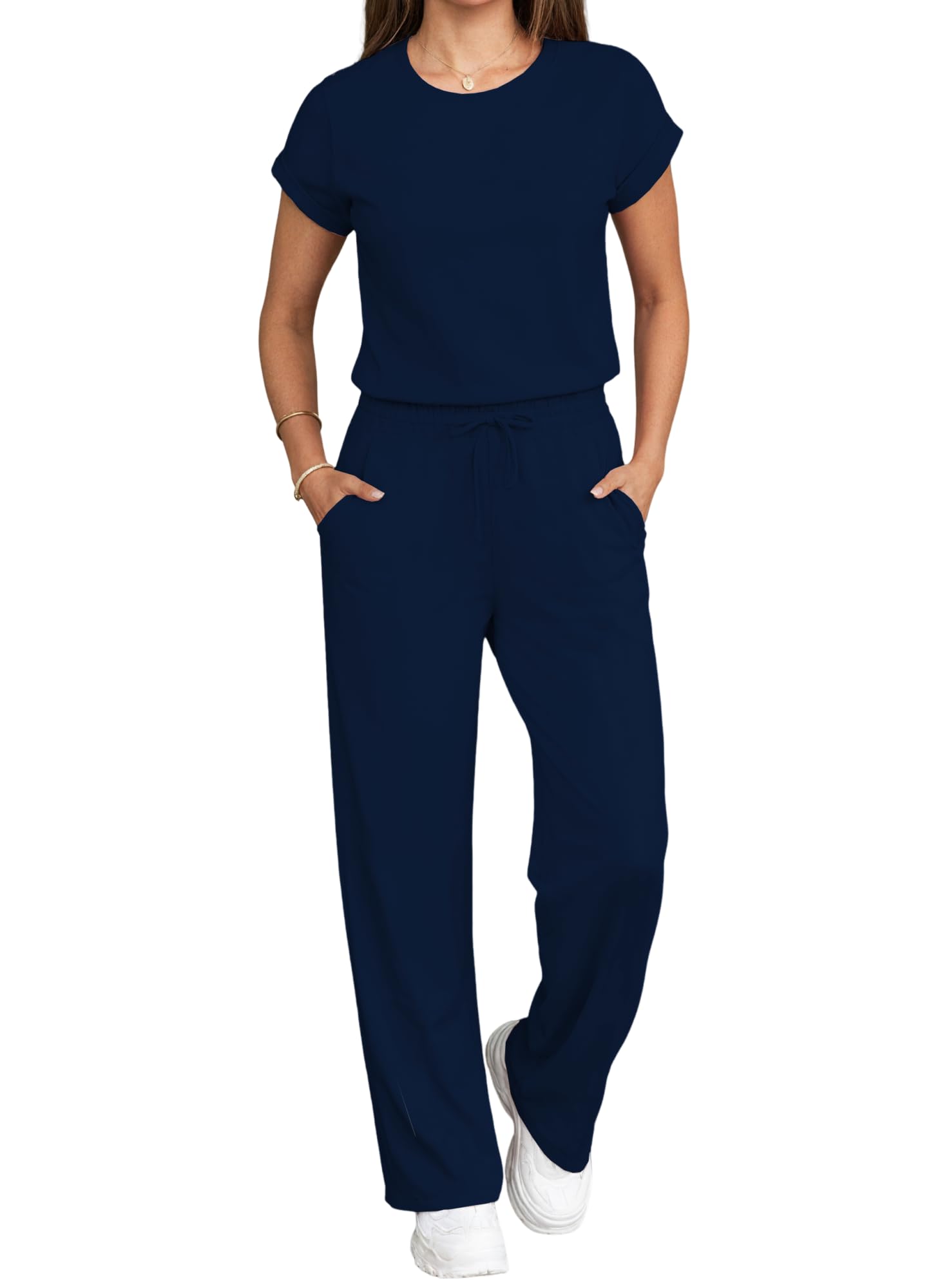 Women's 2 Piece Outfits Lounge Sets Short Sleeve Tops Wide Leg Pants Tracksuit