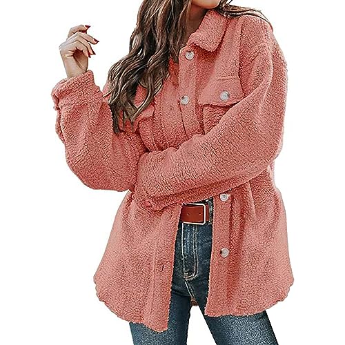 Manteau en peluche rose pour femme avec capuche et poche pour rester au chaud tout l'hiver
