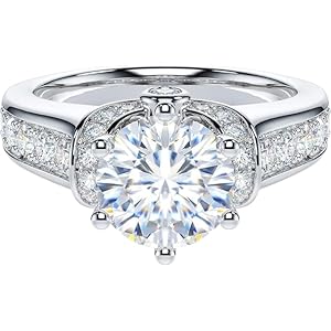 Aryan Jewels 2CT Genuine Moissanite or Simulated Diamond Luxury Vintage Large Side Stones 925 Sterling Silver Engagement Rings for Women