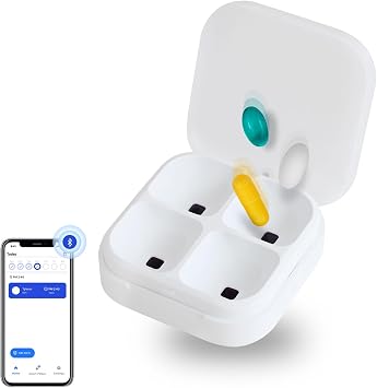 DEFI Smart Pillbox | Bluetooth Pill Organizer, Travel Medication Organizer & Daily Pill Case, Portable Medicine Holder for Vitamins & Supplements | Sound & Light Reminder App Medium, 4 Slots