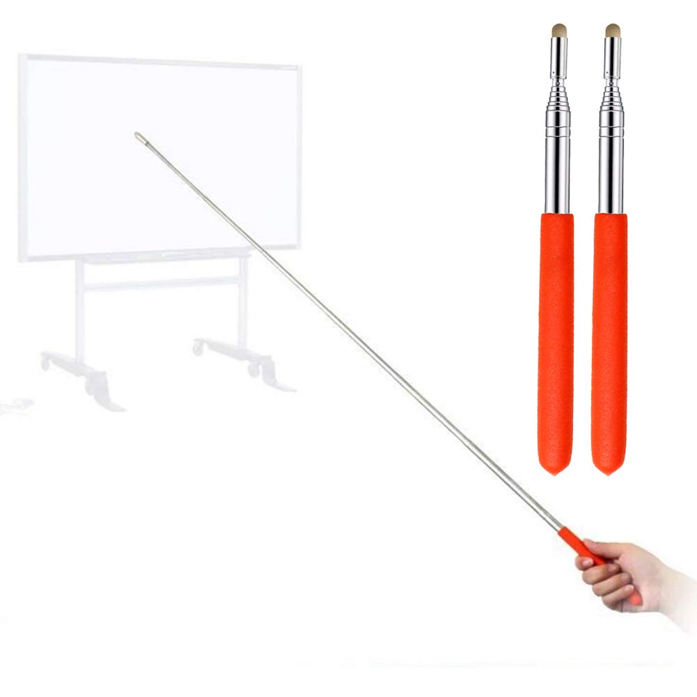 DAITET Pointer - Teachers Pointers - Teaching Pointer - Hand Pointer Extendable Length, Presenter Whiteboard Pointer Stick, Telescopic Replaceable Contact Head (Red Frosted-2pcs)