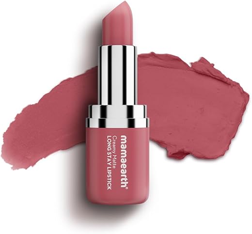 Mamaearth Creamy Matte Long Stay Lipstick with Murumuru Butter and Vitamin E for 8-Hour Long Stay (Flakeproof & Non-Drying | Intense Color Payoff) – 4.2g (Rose Nude)