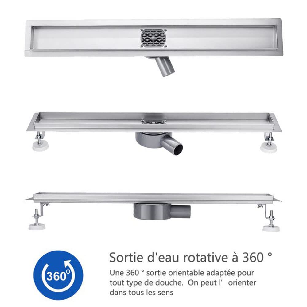 Duschrinne 100 cm Befliesbar 360 Grad Edelstahl komplettset Duschablauf Extra Flach Siphon mit Geruchsstop und Haarsieb Duschabfluss Bodenablauf Größen 50cm - 120cm Ablaufrinne für Badezimmer