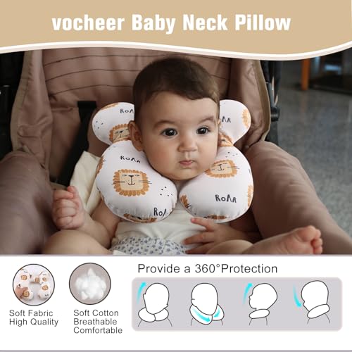 Image of vocheer Baby Travel Pillow(Upgraded), Head and Neck Support Pillow for Pushchair, Car Seat, Stroller, Bouncer, Cotton(Lion)