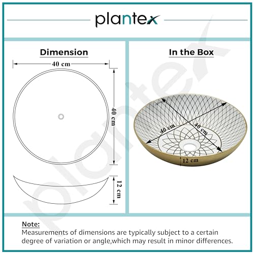 Image of Plantex Table Top Wash Basin For Bathroom /Designer Ceramic Basin /Countertop Vessel Sink Basin - Indo-European Collection (NC-664, 16 x 16 x 5 Inch)