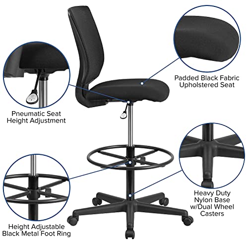 Image of Flash Furniture Harper Ergonomic Mid-Back Mesh Drafting Chair with Black Fabric Seat and Adjustable Foot Ring