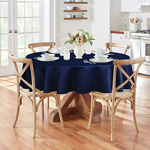 Image of Obstal 210GSM Round Table Cloth, Navy Blue, 70 Inch Diameter | Oil-Proof Spill-Proof Water Resistance Microfiber Tablecloth, Decorative Fabric Circular Table Cover for Outdoor /Indoor Use