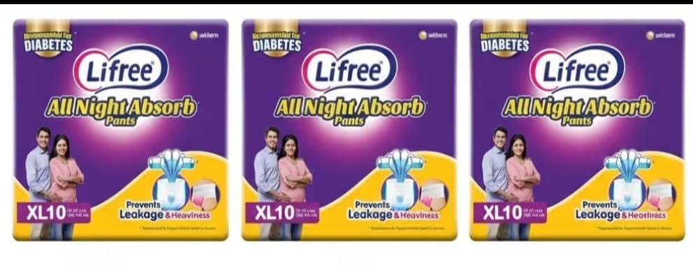 Compatible with Lifree XL10 adult Diapers pants ALL NIGHT ABSORB Unisex, xtra large, xL size 30 Pieces, Waist size- 39-55 Inches, 100-140 cm (Pack of 3) up to 8 HOURS ABSORBENT-picture-47