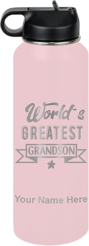 Miniatura 52 de LaserGram Personalized Water Bottle, World's Greatest Grandson, Stainless Steel Double Wall Vacuum Insulated with Flip Top Straw, Custom Engraved
