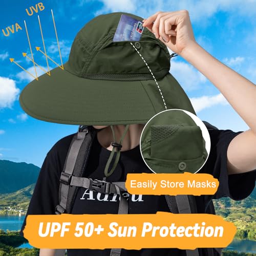 Image of Sun Hats for Men Women Detachable Face Cover Wide Brim Fishing Hats with Neck Flap UPF 50+ Outdoor Safari Hats