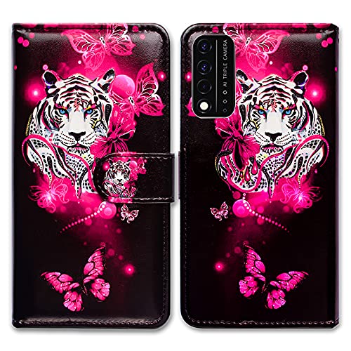 Revvl V+ 5G Case,Bcov White Tiger Butterfly Leather Flip Phone Case Wallet Cover with Card Slot Holder Kickstand for T-Mobile ReVVL V Plus 5G