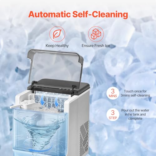 Image of VEVOR Ice Cube Maker Countertop, 32 Cubes Ready in 15 Mins, 50lbs /24h Self-Cleaning Portable Ice Maker with Convenient Ice Transfer, 3 Sizes Ice Cube Maker Machine for Home Kitchen Office Party