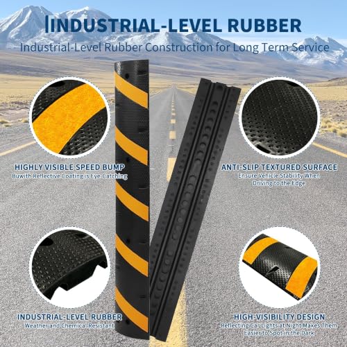 Image of 6FT Rubber Speed Bumps, 4-Pack 25000 Lb Capacity Heavy Duty Speed Bumps