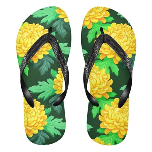Sinestour Leaves Yellow Flowers Flip Flops for Beach Thong Sandals Anti-slip Lightweight Flat Slippers for Summer Travel Swim