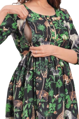 Image of JAIPURFAME Stylish Women's Pure Cotton All Over Printed Kurti Gown, Maternity Dress, and Feeding Dress - Comfortable and Elegant Maternity Wear for Women